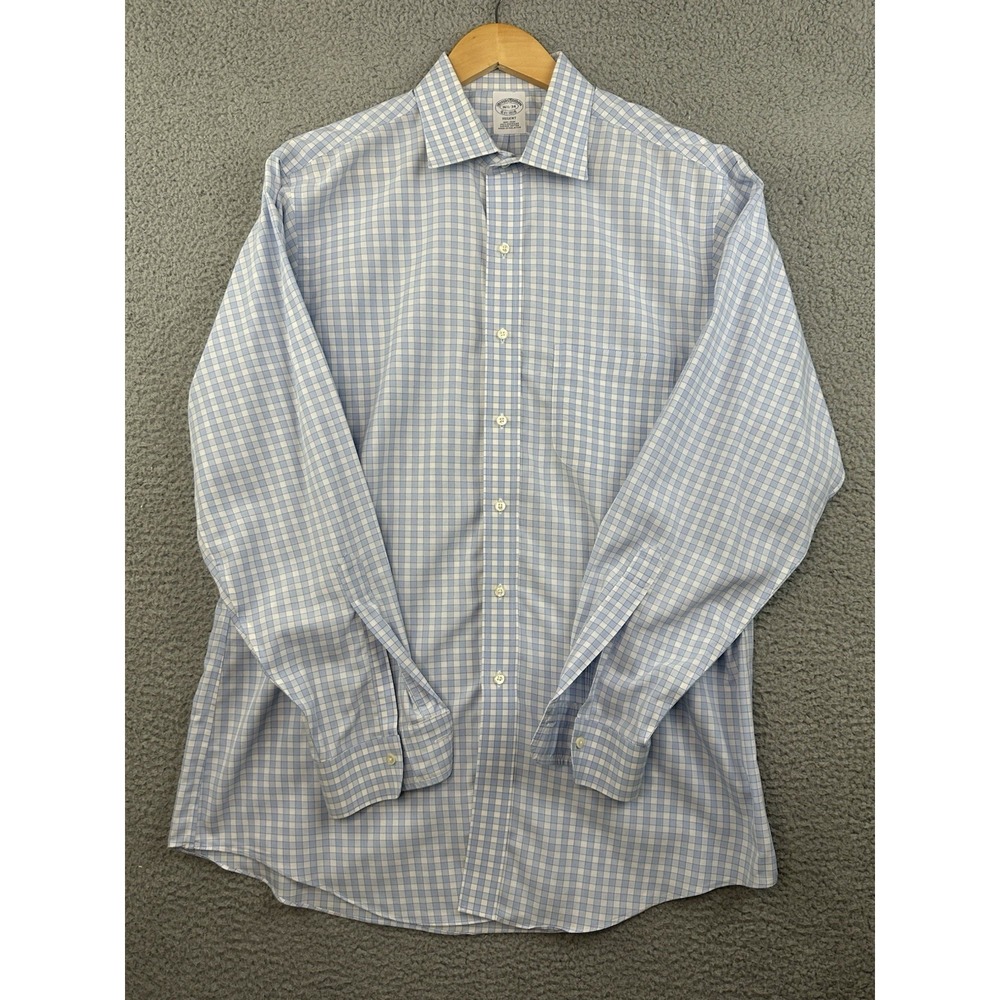 Brooks Brothers Dress Shirt 16.5‎ 34 Regent Non Iron Blue White Check Button Up